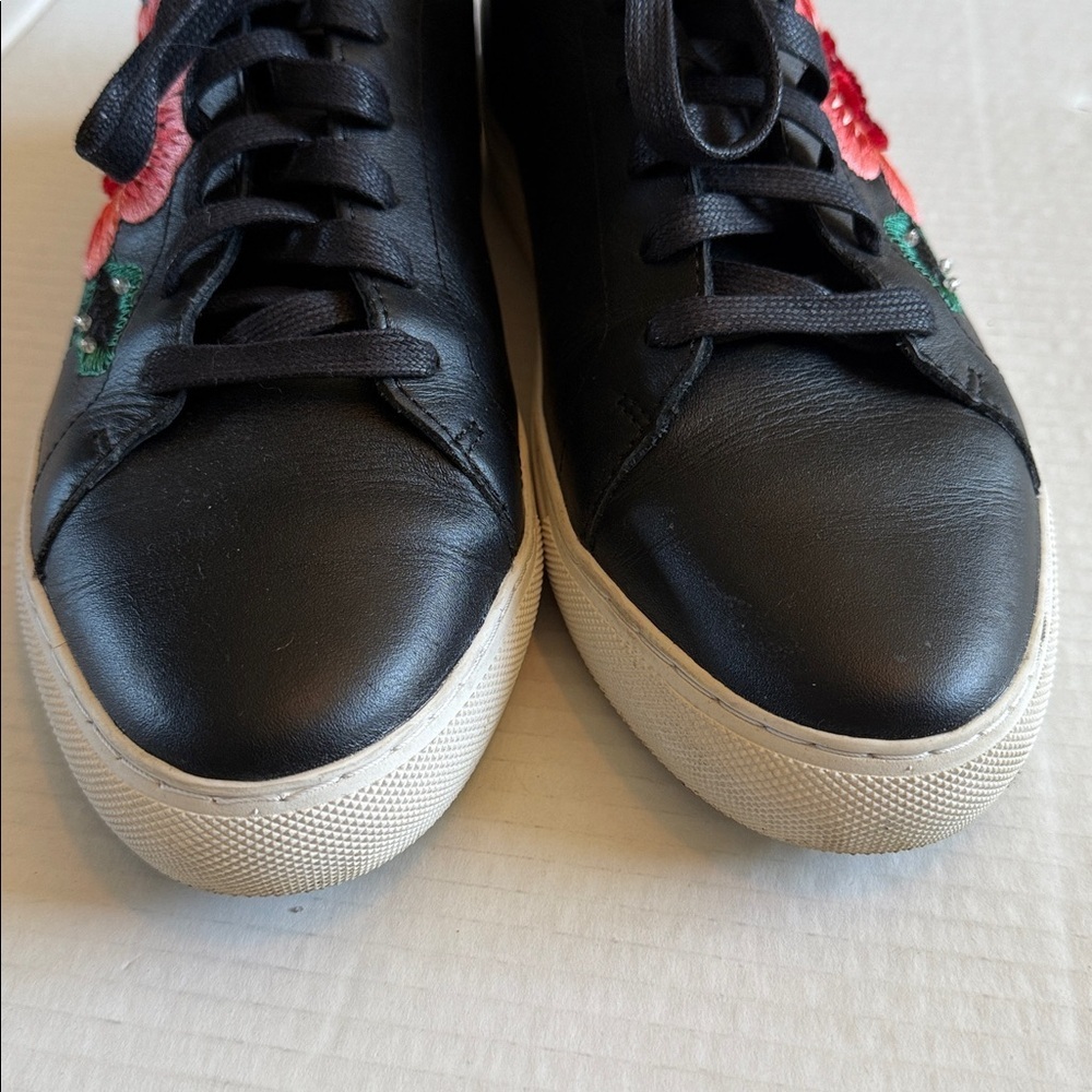 Skechers - VASO PINTAR Black Leather Embroidered Bright Flowers Sneakers - 10 - Picture 4 of 11